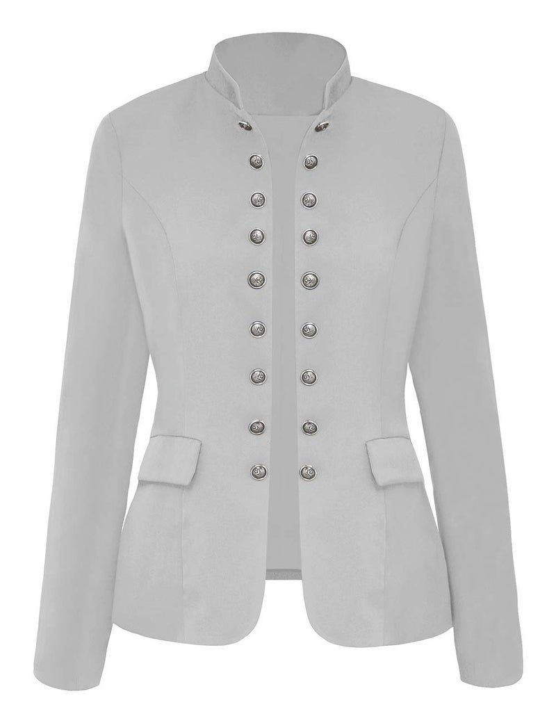 GRAPENT Women's Grey Business Casual Buttons Pockets Open Front Blazer Suit Cardigan Outerwear Medium (Fits US 8-US 10) - Image 4